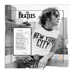 The Beatles John Lennon Framed Hand Written Lyrics B/W Photo With Laser Signature