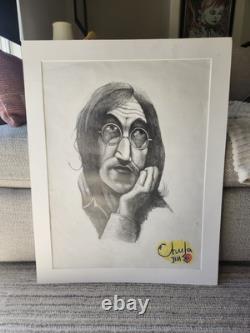The Beatles John Lennon Pencil Drawing Portrait Matted