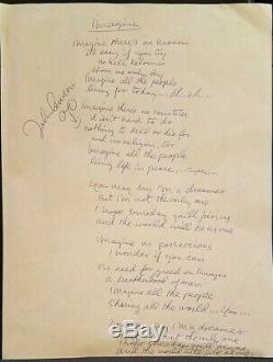 The Beatles John Lennon Signed Autographed Imagine Lyrics