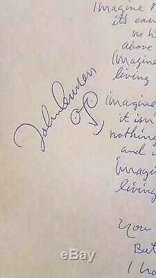 The Beatles John Lennon Signed Autographed Imagine Lyrics