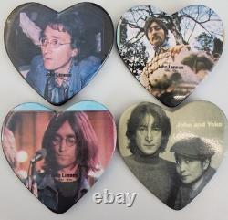 The Beatles John Lennon Vintage Heart Pins Buttons Set Of 4
