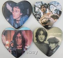 The Beatles John Lennon Vintage Heart Pins Buttons Set Of 4