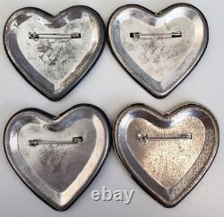 The Beatles John Lennon Vintage Heart Pins Buttons Set Of 4