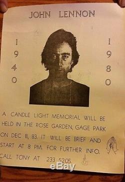 The Beatles ORIGINAL candelight memorial poster made the day JOHN lENNON died