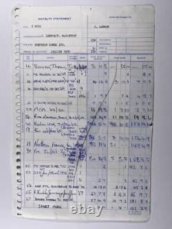 The Beatles Royalty Statement John Lennon'I Will' Original January/June 1970