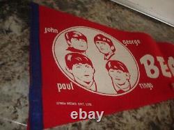 Vintage Beatles red pennant 1964 with John Lennon pin COOL