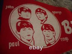 Vintage Beatles red pennant 1964 with John Lennon pin COOL