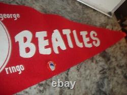 Vintage Beatles red pennant 1964 with John Lennon pin COOL