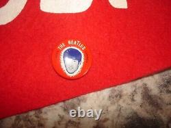 Vintage Beatles red pennant 1964 with John Lennon pin COOL