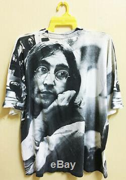 Vintage John Lennon The Beatles Allover Print T-shirt Rock Tour Concert Promo