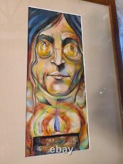 Vintage Watercolor Tribute to John Ono Lennon Original K. Motham 1984 artwork