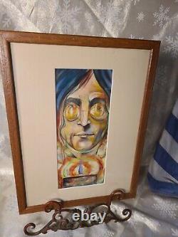 Vintage Watercolor Tribute to John Ono Lennon Original K. Motham 1984 artwork