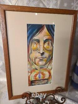 Vintage Watercolor Tribute to John Ono Lennon Original K. Motham 1984 artwork