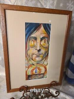 Vintage Watercolor Tribute to John Ono Lennon Original K. Motham 1984 artwork