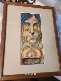 Vintage Watercolor Tribute to John Ono Lennon Original K. Motham 1984 artwork