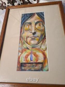 Vintage Watercolor Tribute to John Ono Lennon Original K. Motham 1984 artwork