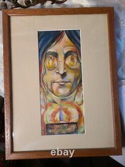 Vintage Watercolor Tribute to John Ono Lennon Original K. Motham 1984 artwork