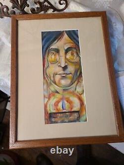 Vintage Watercolor Tribute to John Ono Lennon Original K. Motham 1984 artwork