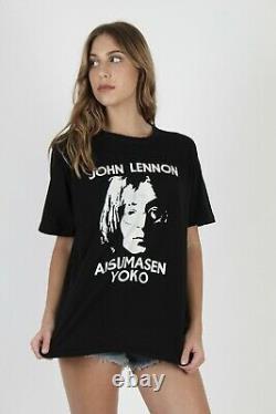 Vtg 70s John Lennon Aisumasen I'm Sorry Yoko Rock Band Beatles Black Tee T Shirt