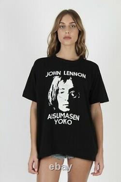 Vtg 70s John Lennon Aisumasen I'm Sorry Yoko Rock Band Beatles Black Tee T Shirt